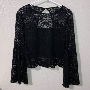 Lace Bell-Sleeve Blouse Crop Top